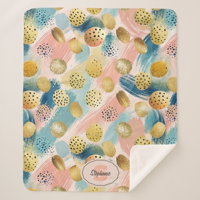Couverture Sherpa Motif Abstrait en forme de brosse et d'or (Devant)