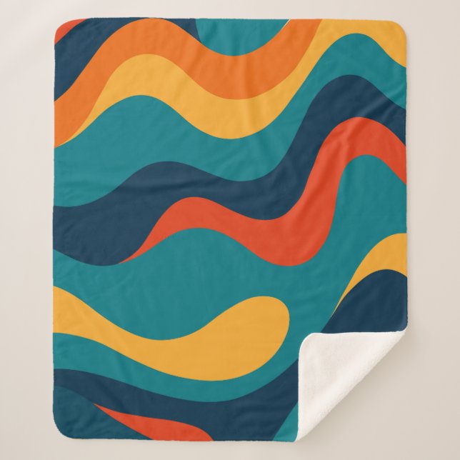 Couverture Sherpa Motif Abstrait Ondulatoire Rétro Moderne  (Devant)