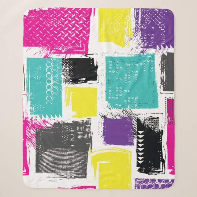 Couverture Sherpa Motif Abstrait rétro-Carré Neon (Devant)