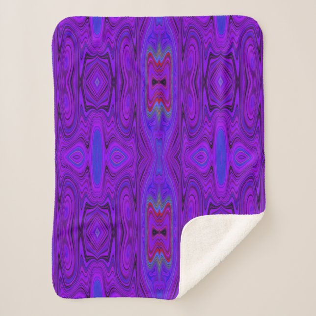 Couverture Sherpa Motif Abstrait Rétro Violet et Bleu Royal (Devant)