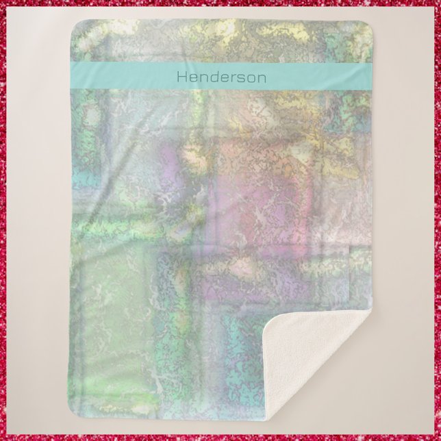 Couverture Sherpa Motif Abstrait vert bleu rose texturé (Créateur téléchargé)