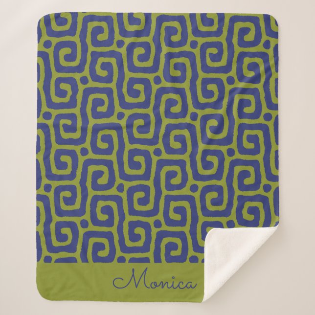 Couverture Sherpa Motif abstrait vert olive et bleu (Devant)