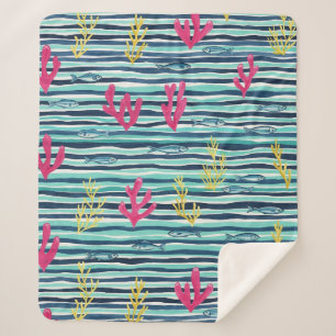 Couverture Sherpa Motif aquarelle nautique rétro (1)