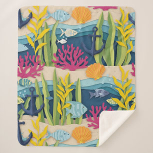 Couverture Sherpa Motif aquarelle nautique rétro (10)