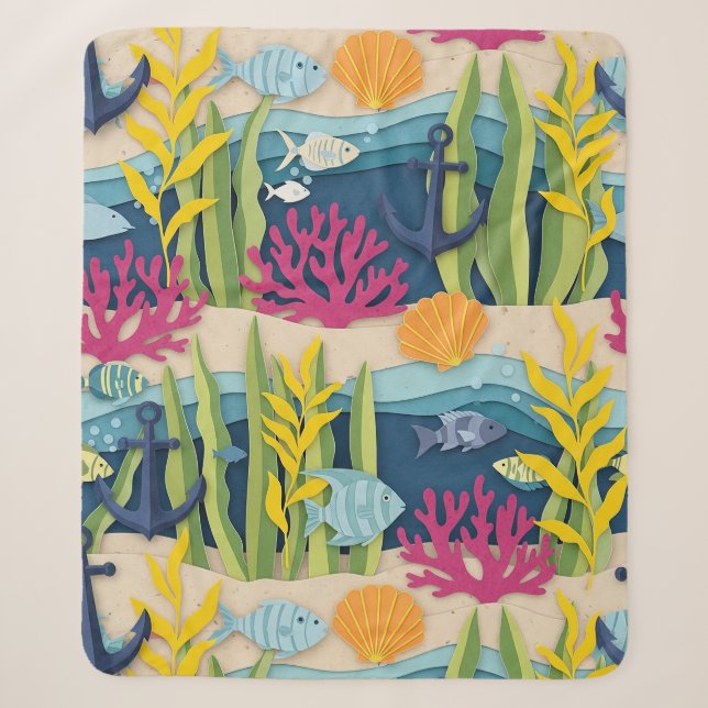 Couverture Sherpa Motif aquarelle nautique rétro (10) (Devant)