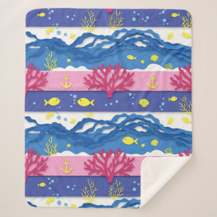 Couverture Sherpa Motif aquarelle nautique rétro (13)