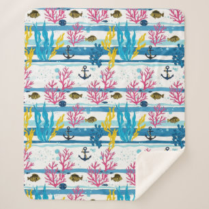 Couverture Sherpa Motif aquarelle nautique rétro (2)