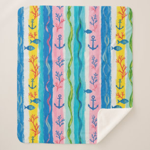 Couverture Sherpa Motif aquarelle nautique rétro (4)