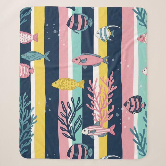 Couverture Sherpa Motif aquarelle nautique rétro (7) (Devant)
