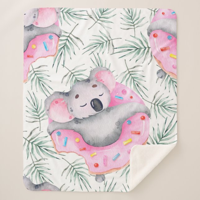 Couverture Sherpa Motif aquarelle peint à la main avec koala tropica (Devant)