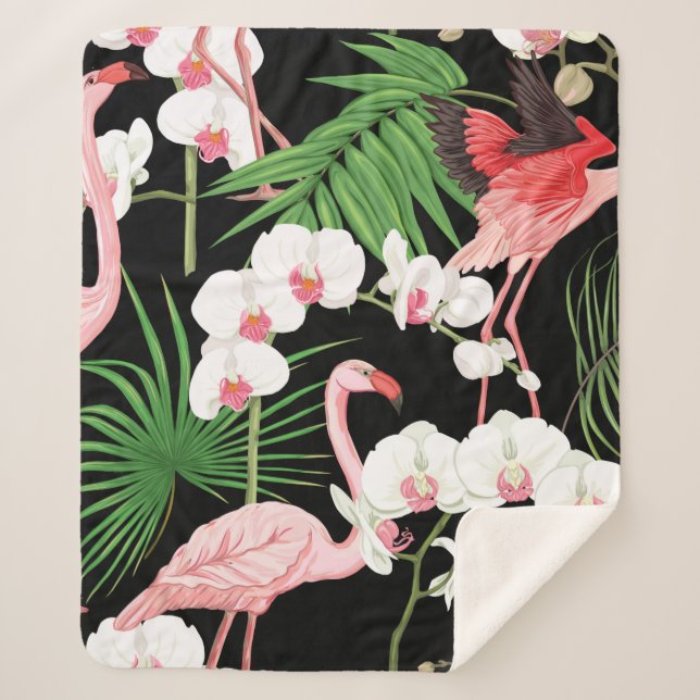 Couverture Sherpa Motif, arrière - plan avec des plantes tropicaux, (Devant)