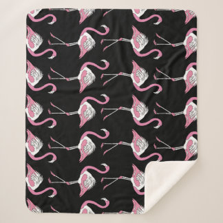 Couverture Sherpa Motif Arrière - plan Flamant rose textile noir