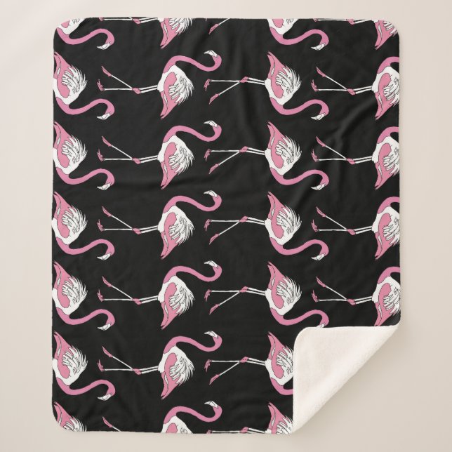 Couverture Sherpa Motif Arrière - plan Flamant rose textile noir (Devant)