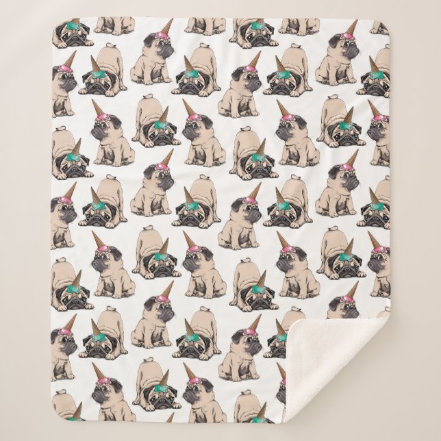 Couverture Sherpa Motif aspirant de licorne des carlins | de chiot (Devant)