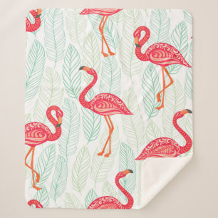 Couverture Sherpa Motif avec des ornements flamands roses sur un fon