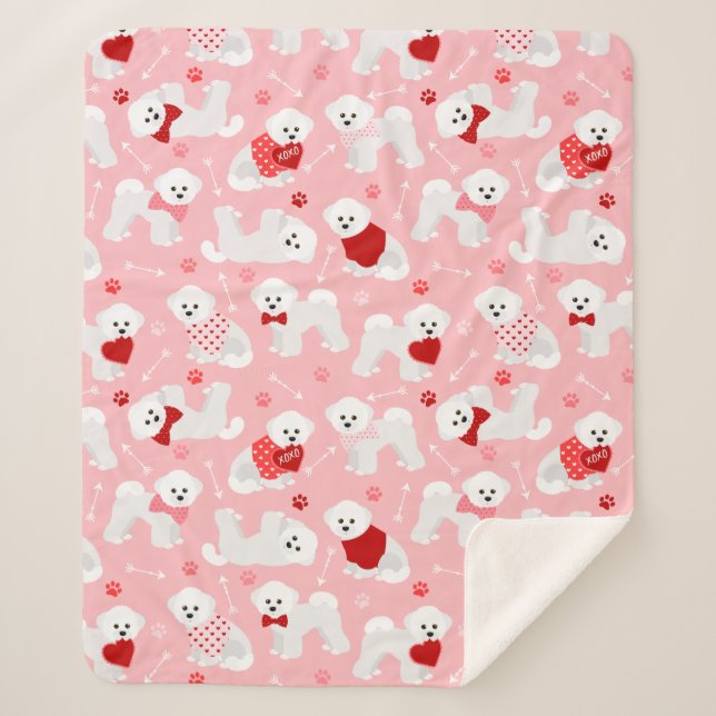 Couverture Sherpa Motif Bichon Frise Valentine (Devant)