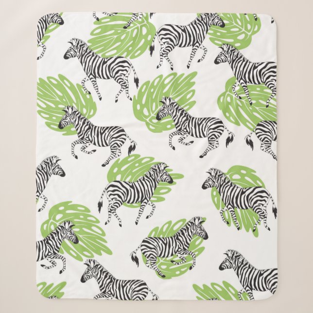 Couverture Sherpa Motif blanc sans couture avec zèbres. illustration (Devant)