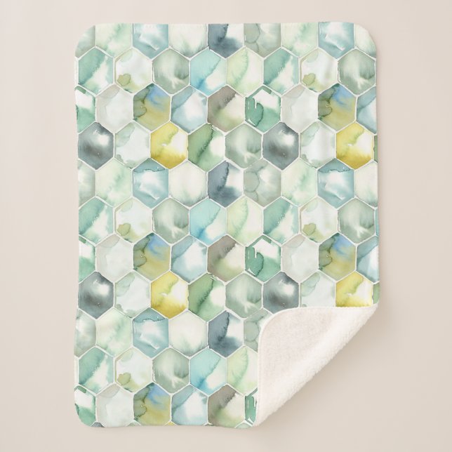 Couverture Sherpa Motif bleu et vert de Honycomb d'aquarelle (Devant)