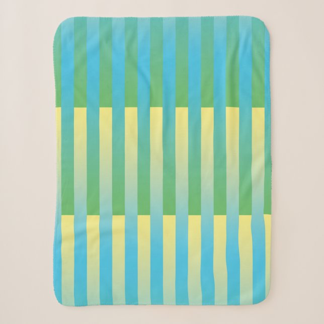 Couverture Sherpa Motif bleu jaune vert rayé (Devant)