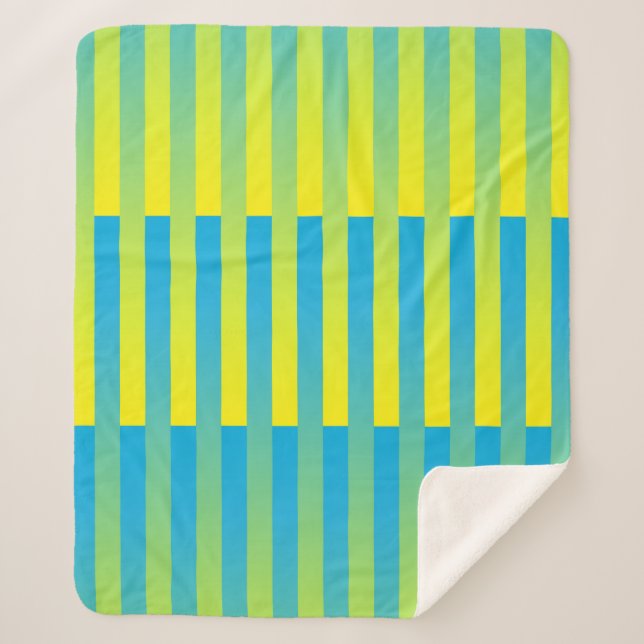 Couverture Sherpa Motif bleu jaune vert rayé (Devant)