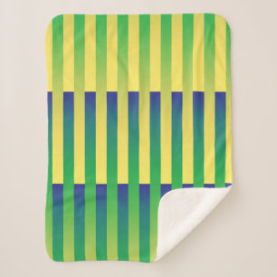 Couverture Sherpa Motif bleu jaune vert rayé