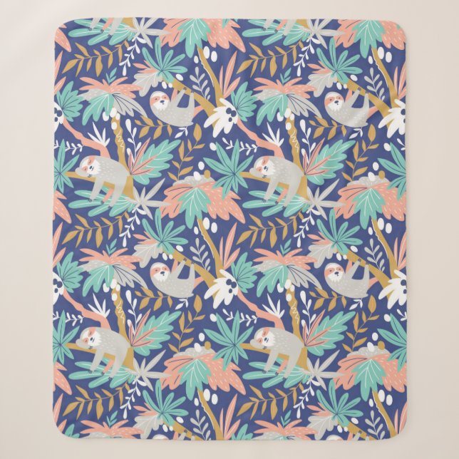 Couverture Sherpa Motif bleu tropical de paresse (Devant)