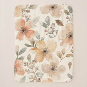 Couverture Sherpa Motif botanique à motif floral pêche beige aquarel