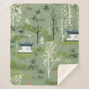 Couverture Sherpa Motif botanique de la forêt de bambou Zen (2)