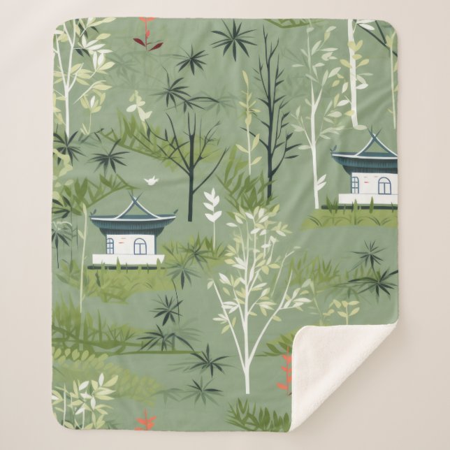 Couverture Sherpa Motif botanique de la forêt de bambou Zen (2) (Devant)