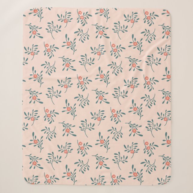 Couverture Sherpa Motif botanique floral sarcelle rose (Devant)