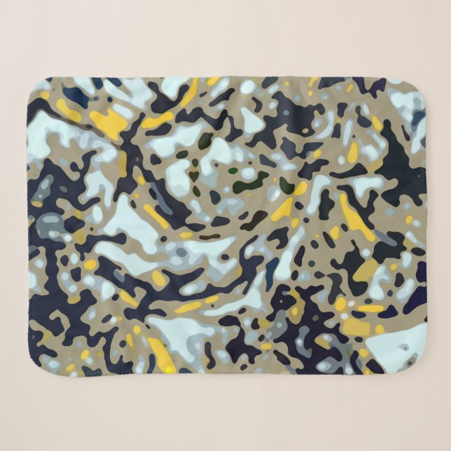 Couverture Sherpa Motif Camo - Jaune Blanc Beige Bleu Noir (Devant (Horizontal))