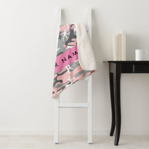 Couverture Sherpa Motif camouflage rose et gris Personnalisez votre
