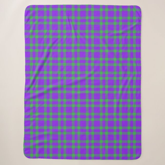 Couverture Sherpa Motif carreaux violet vert (Devant)