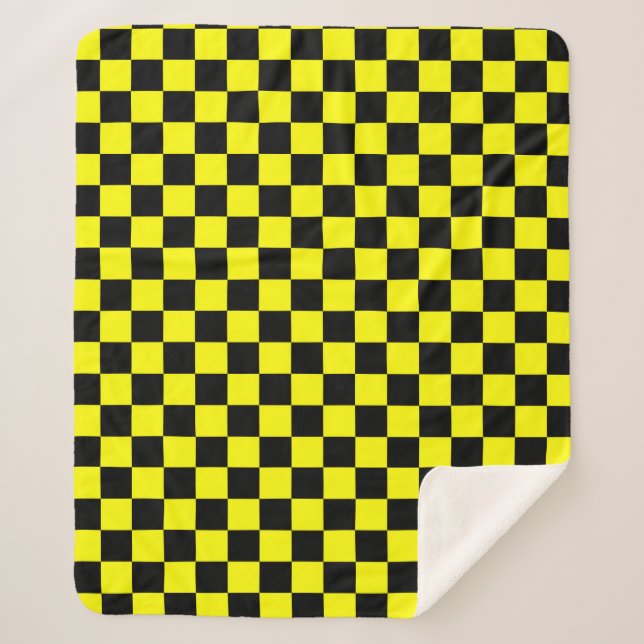 Couverture Sherpa Motif chèque À damiers jaune noir (Devant)