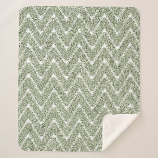 Couverture Sherpa Motif Chevron Vert Sauge Poussiéreux (Devant)