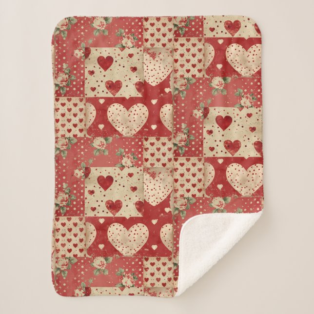 Couverture Sherpa Motif Chic Red Patchwork (Devant)