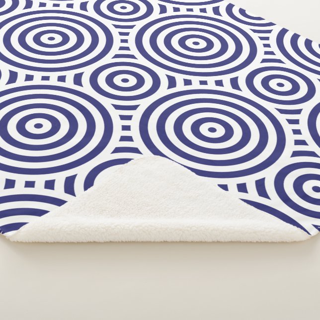 Couverture Sherpa Motif circulaire géométrique bleu et blanc élégant (3/4)