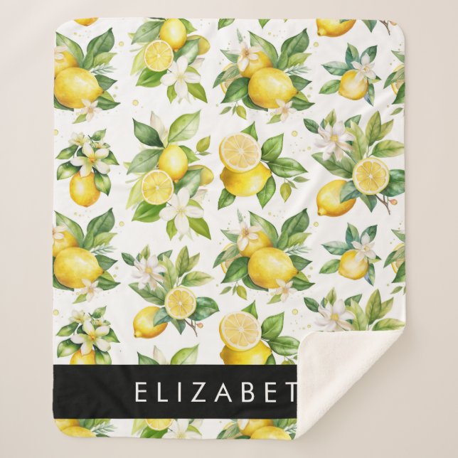 Couverture Sherpa Motif citron, Fleurs de citron, Feuilles, Votre No (Devant)