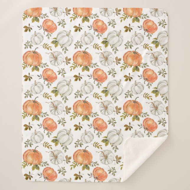 Couverture Sherpa Motif Citrouille d'aquarelle d'automne (Devant)