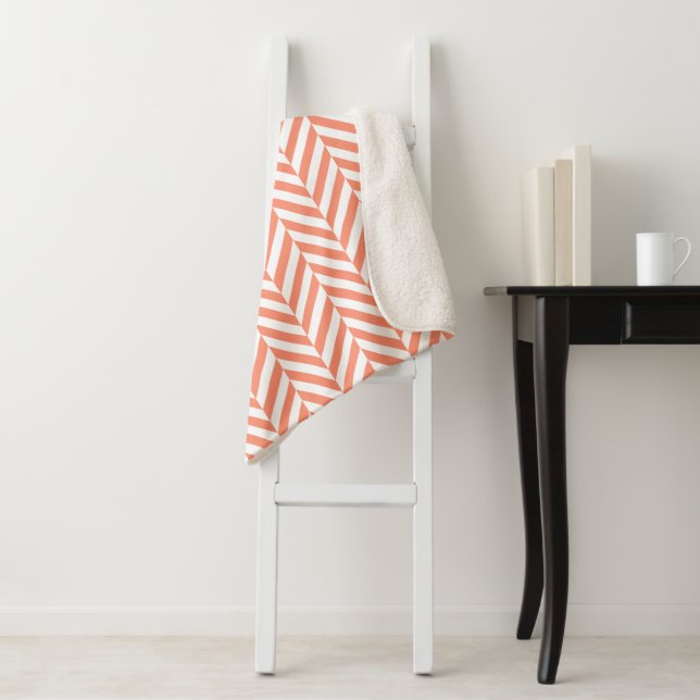 Couverture Sherpa Motif Coral Orange Herringbone (En situation)