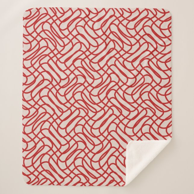 Couverture Sherpa Motif Crème Et Ligne Abstraite Rouge (Devant)