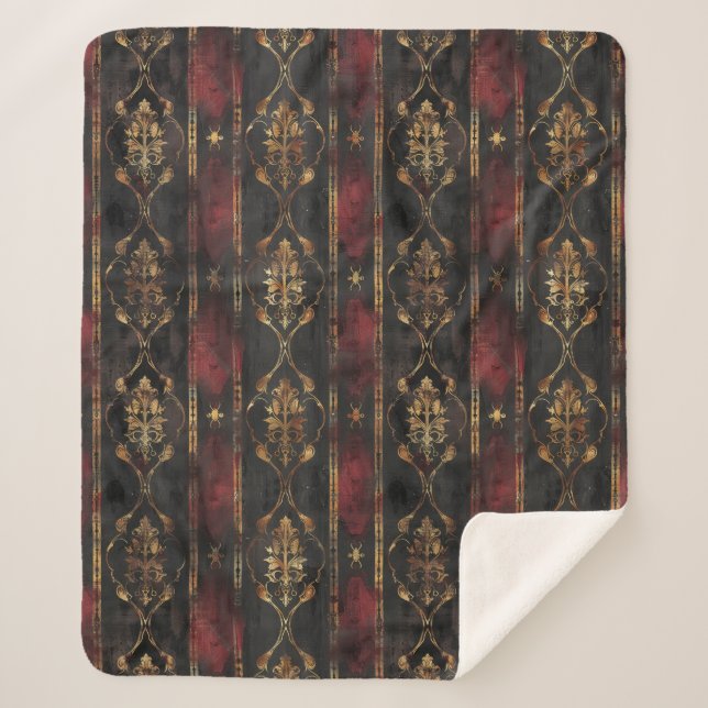 Couverture Sherpa Motif Damask Noir Or Persan (3) (Devant)