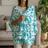 Motif damassé floral turquoise et blanc