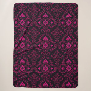 Couverture Sherpa Motif damassé gothique violet et noir