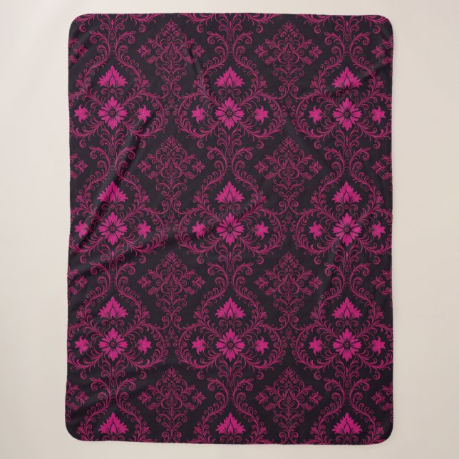 Couverture Sherpa Motif damassé gothique violet et noir (Devant)