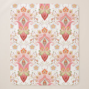 Couverture Sherpa Motif damassé oriental floral avec paisley et pe