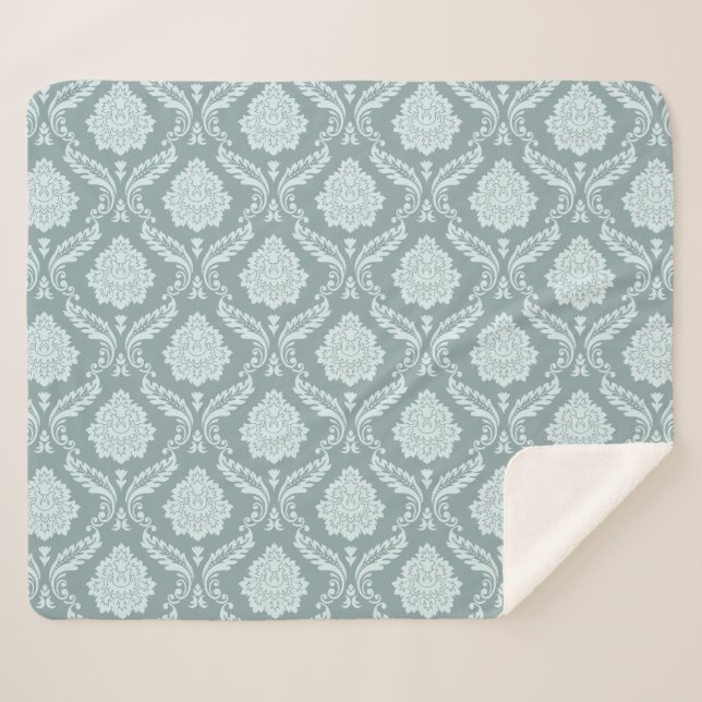 Couverture Sherpa Motif Damassé Rococo Canard Œuf Bleu+Turquoise (Devant (Horizontal))
