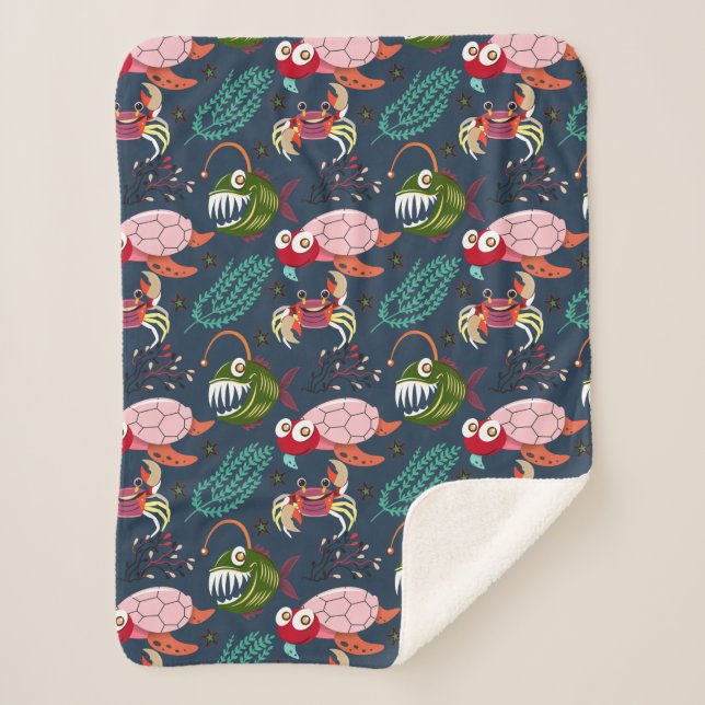 Couverture Sherpa Motif d'animaux aquatiques | vie sous-marine en me (Devant)