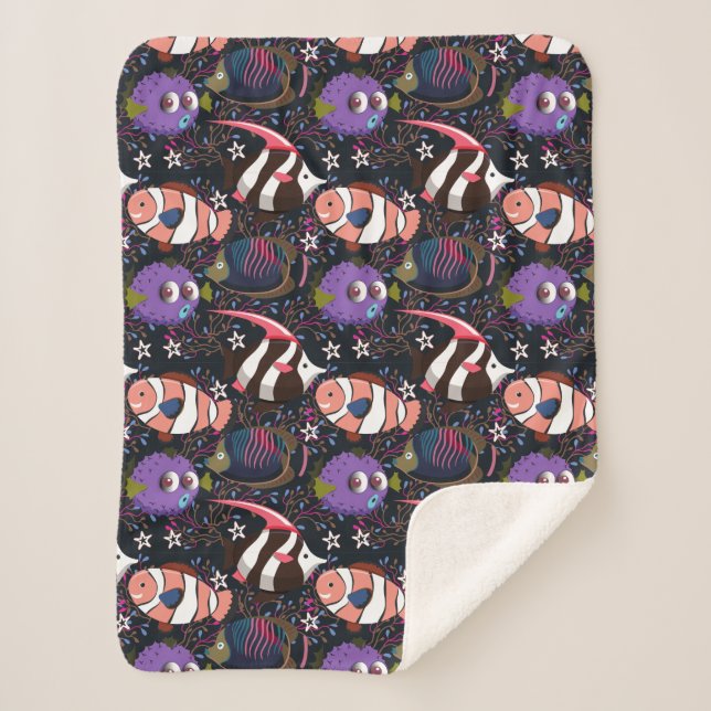 Couverture Sherpa Motif d'animaux aquatiques | vie sous-marine océan (Devant)