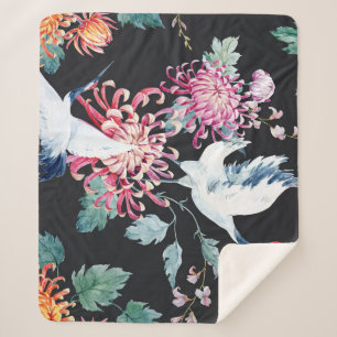 Couverture Sherpa Motif d'aquarelle de la grue rouge Chrysanthemum